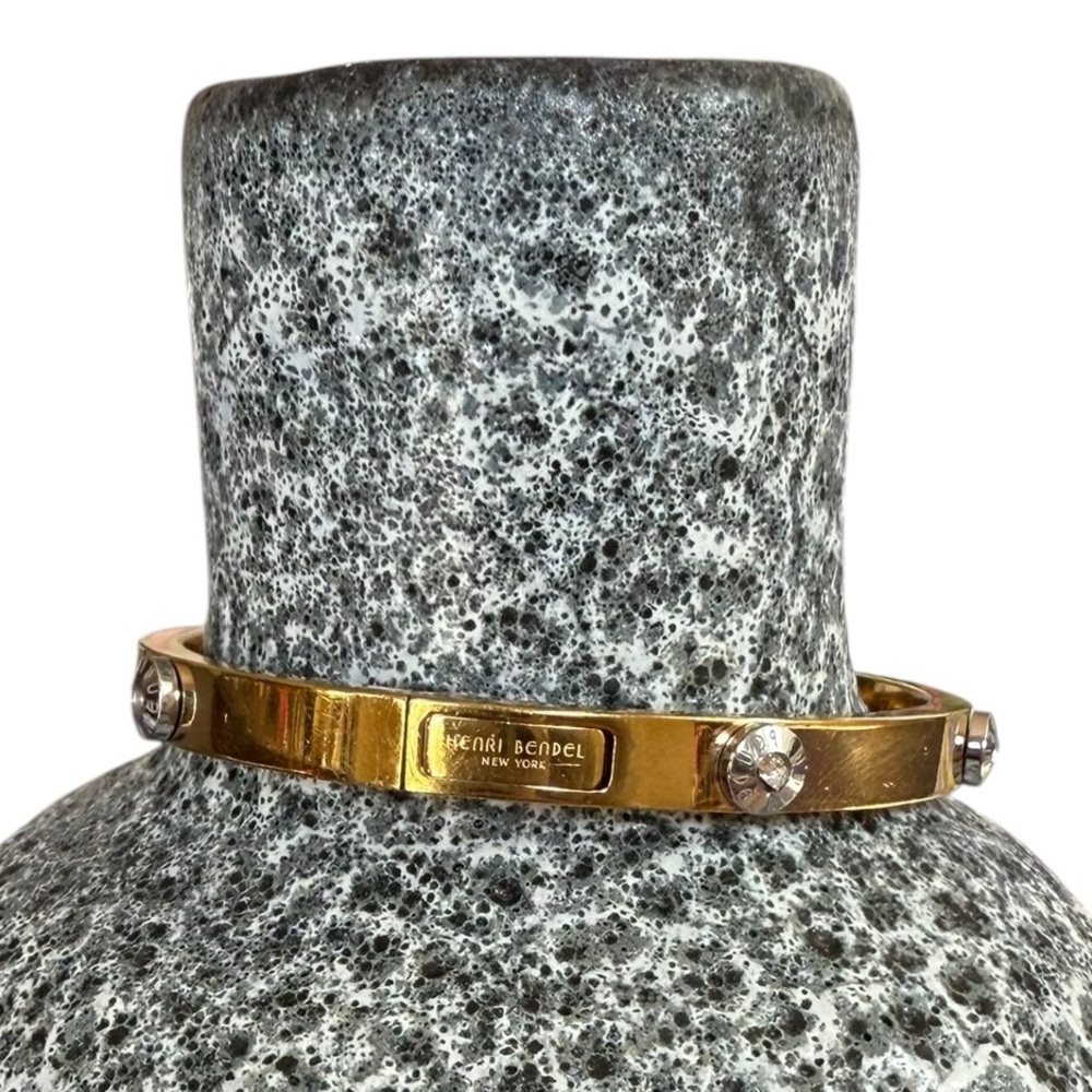 HENRI BENDEL Gold-Tone Metal Rivet Logo Crystal Hinge Bracelet